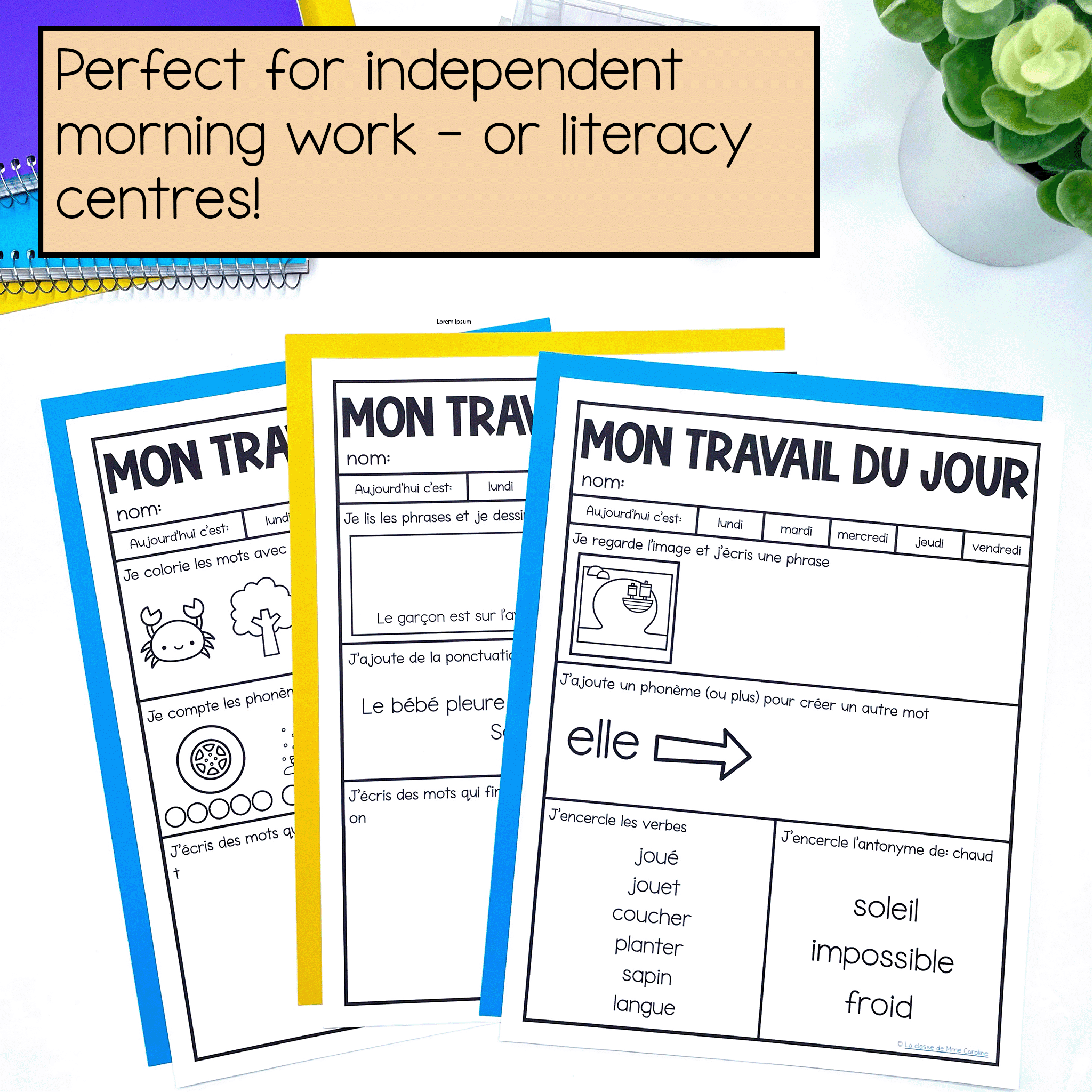 French February Morning Work for primary students: word chains