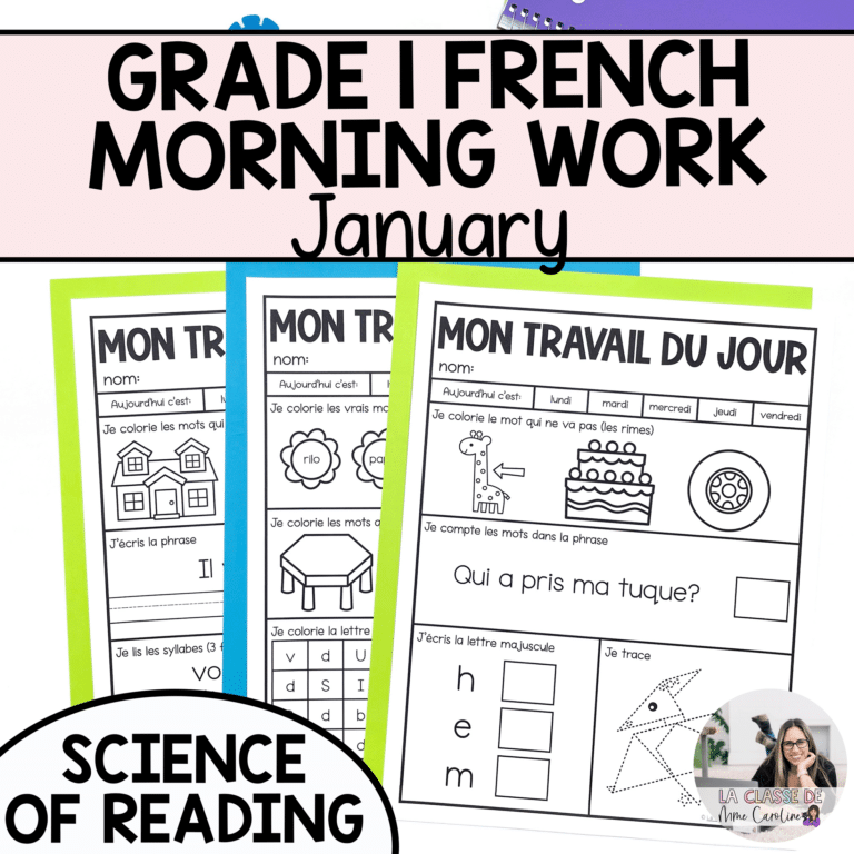 French morning work for grade 1 January