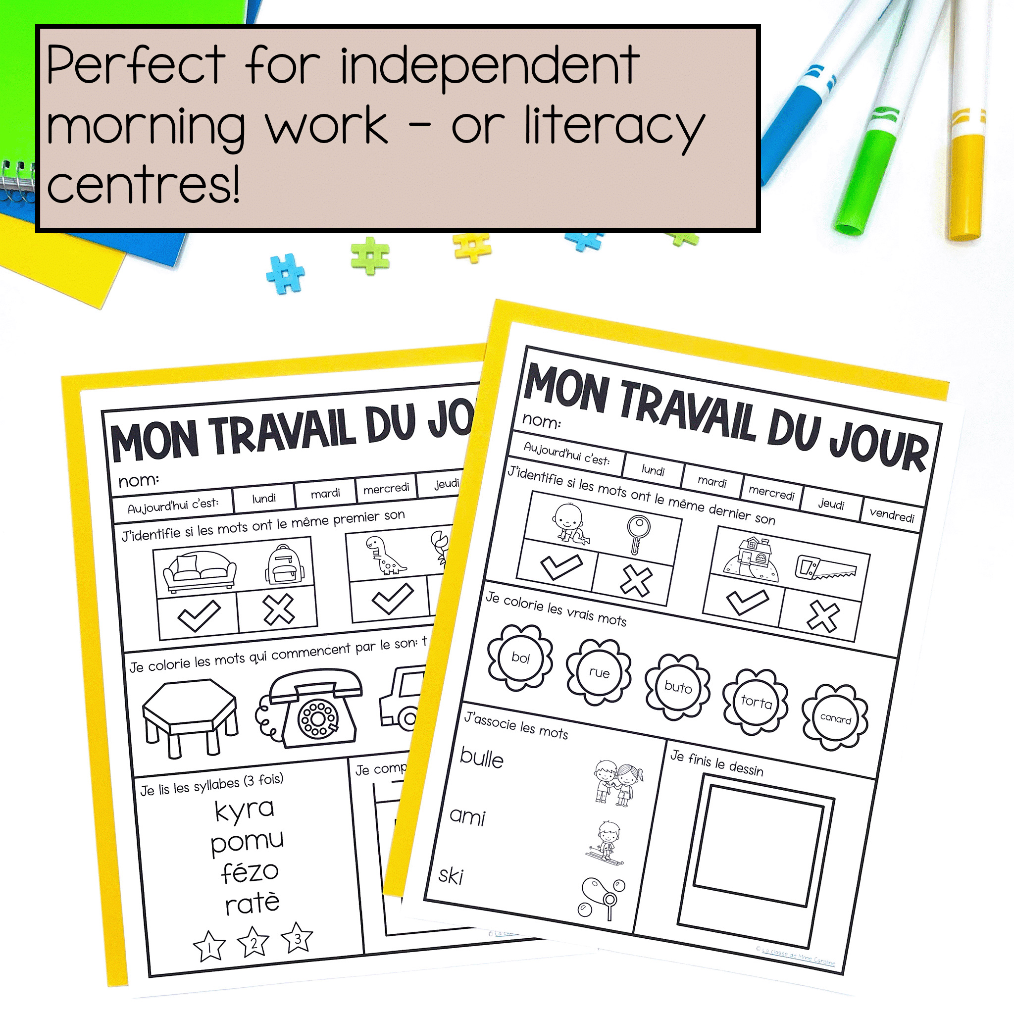 March morning work for grade 1 French can also be used for literacy centres