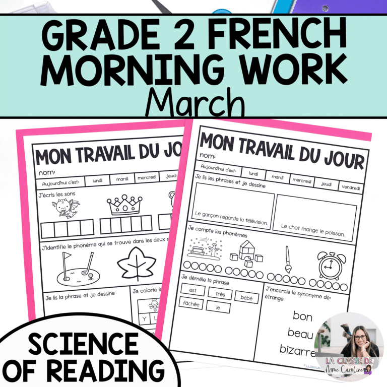 French morning work for March grade 2
