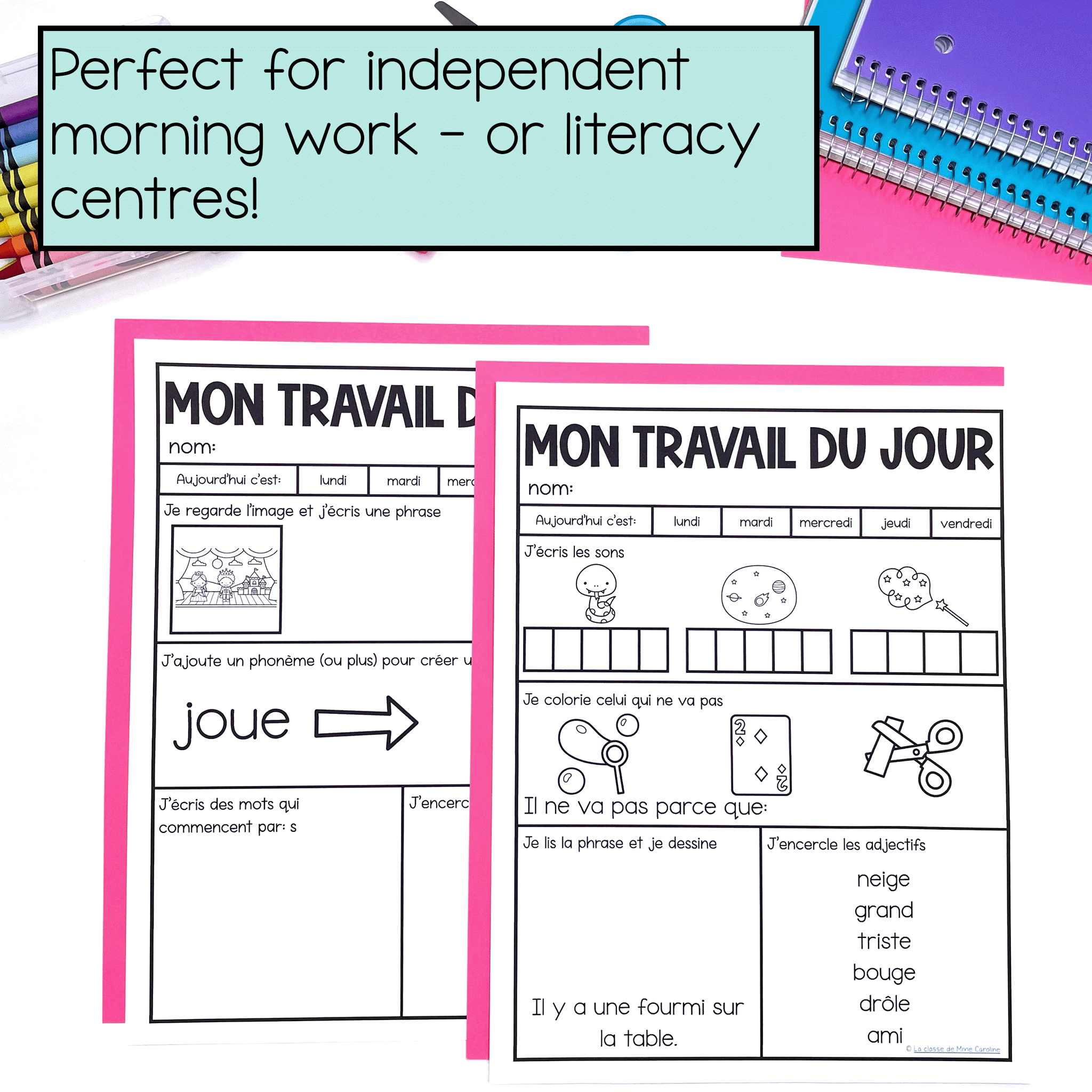March morning work for French grade 2 independent work