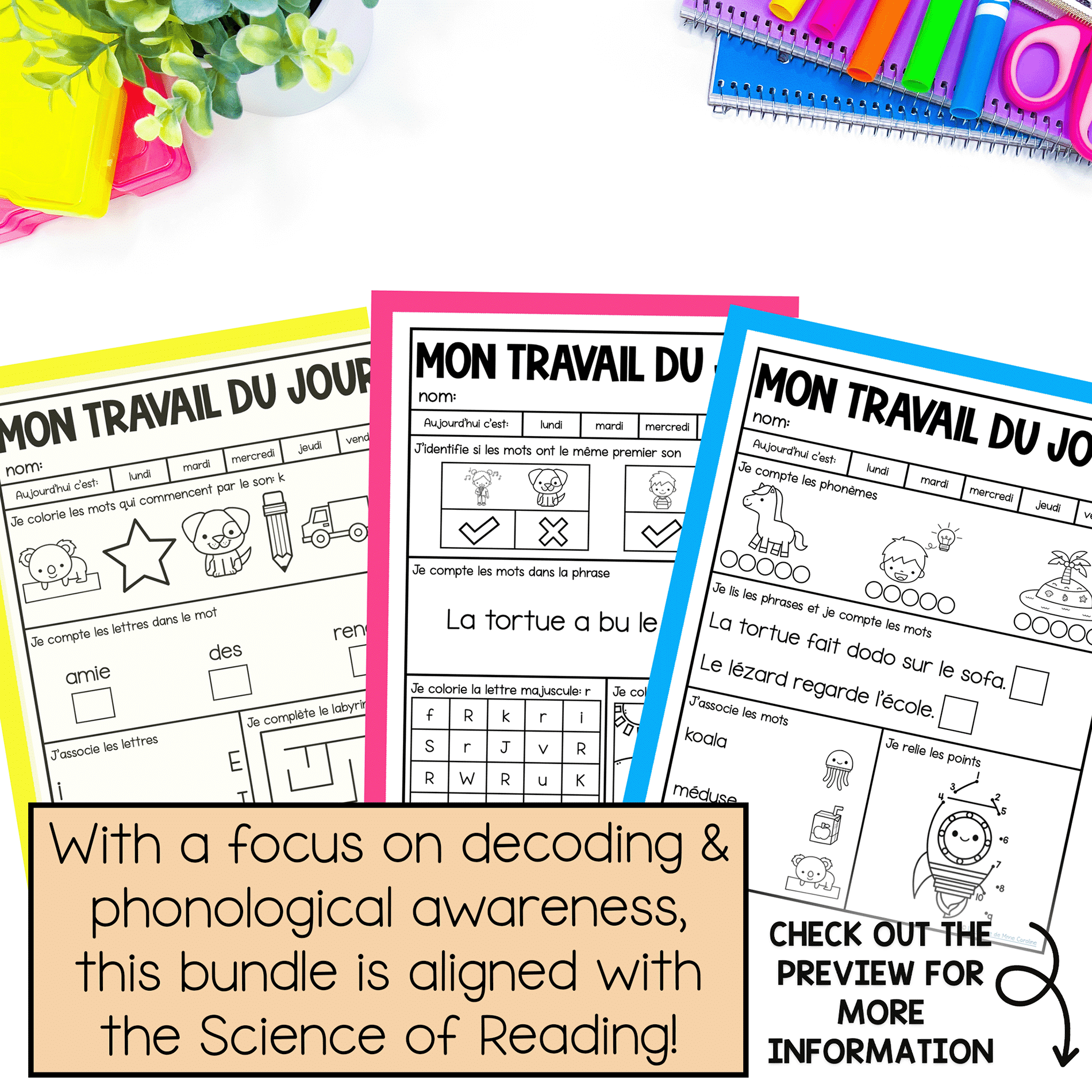 Grade 1 morning work activities for French immersion